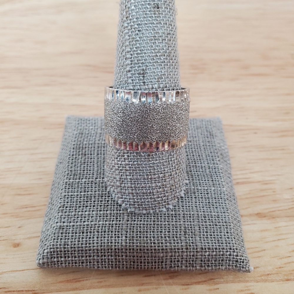 Milor Diamond Cut Laser Cut Wide Ring 925 Sterling Silver Band Size 10 Italy